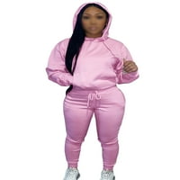 Glonme Dvije dukseve i duksevjeci za žene za žene Plain Sports Sweatsuits Loungewear Drawstring Jogger set sa džepovima Pink XXL