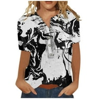 Ljetne bluze za žene Dressy Casual Loose Henley košulje kratkih rukava Grafičke masične majice crna 3xl