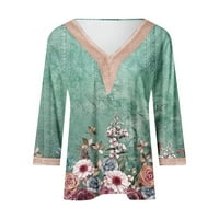 Meichang Vintage ženski vrhovi trendi ljetni cvjetni print rukav majica Rela čipka šuplje V-izrez bluza