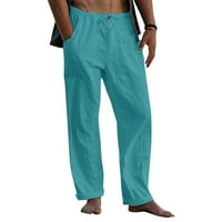 Muške hlače Pamučna posteljina labava sa džepovima lagana elastična struka na plaži bijela hlače za muškarce nebesko plavo 2xl