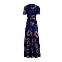 Clearsance Ljetne haljine za žene Dužina gležnja Kratki rukav Boho A-line cvjetni posadni izrez Crt