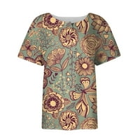 Hanas Tops Ženska ležerna modna bluza, ulje slikanje cvijeće tiskane majice s kratkim rukavima, Henley