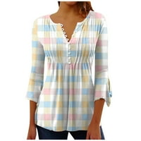 Ženski gumb V bluza s rukavima izrez Lagana udobna pulover plavljene majice Dame vrhovi bijeli l