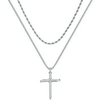 Slojevita križna ogrlica za muškarce nehrđajuća čelika križa ogrlica na noktima privjesak za nokte lanca