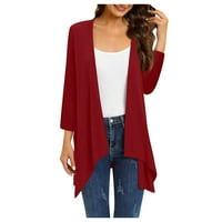 Žene ustaljene odjeće Ženski gradijent Ispis nepravilni kardigan s tri četvrtine sa džepnim jaknom crveno