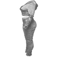 Prednjeg swalda Ženska dukseva Dvije odjeće Dugi rukav Jogger Set Sports Loot Fit Duksera sa kapuljačom i kašaljnim elastičnim strukom trake za traku, sive l