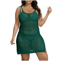Ženska plaža izrezana nazad Split Hem Cheer Crochet Cover up haljina za Bikini Army Green XXL