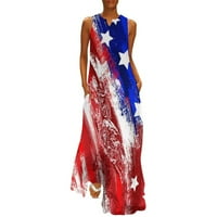 Xihbxyly Cleance 4. jula Dan nezavisnosti USA haljina za ispis zastave, ženske maxi ljetne haljine za žene casual sruši za odmor bez rukava s rukavima s rukavima s dugim haljinama Blue # 2