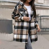TOQOT ženska jakna za jaknu - plairano dugme dole Ležerne prilike za jesenje za žene Khaki veličine XL