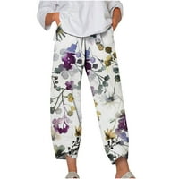 Ženske ljetne elastične strugose pantalone za ispis rastegnutih labavih hlača sa džepovima Plaža Havaji