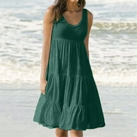 Haljine za žene scoop vrat Čvrsta sunčana haljina Dužina koljena Leisure haljina bez rukava zelena 5xl