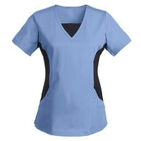 Bluza Čvrsta boja rukav patchwork džep za žene V-izrez Radne kratke vrhove ženska bluza