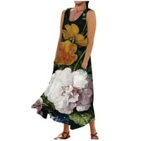 HHEI_K Plus Veličina haljina Ženska casual udobna cvjetna sitnica bez rukava pamučna haljina bez rukava