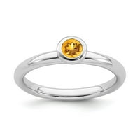 Čvrsti sterling srebrne boje niskog okruglog citrina žute novembra draguljski prsten vječnosti veličine