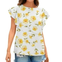 Ljetne bluze za žene casual okrugli vrat šifon dvostruki rufffle majice kratkih rukava majice