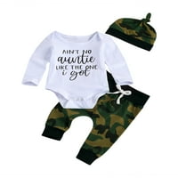 Jaweiw Baby Boys ljetne odjeće, slatka kratkog rukavog slova s ​​dugim rukavima, rumper + camo pantalone