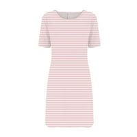 Ljetne haljine za žensko okruglo dekolte prugasto a-line mini boemsko putovanje kratkim rukavima ružičasta L