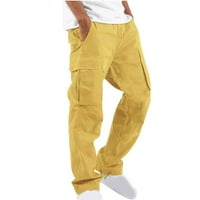 Yievt muški teretni hlače za savladavanje poklon calje ravno tipa čiste pamučne pantalone casual vanjske fitness hlače žute l