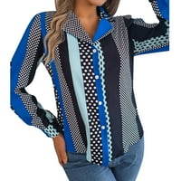 SKPBlutn Ženski gumb dolje majice Zimska jesen Ležerne prilike udobne vrhove Elegan Resort Style Style Modna šifon V izrez Carp Top V-izrez Bluza s dugim rukavima Blue XL