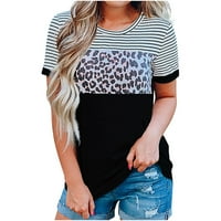 Prodaja Žene Ležerne prilike Casual Comfy pulover The Teen Grils Modna odjeća Crewneck Tee Majica Still Striped Lerpard Patchwork Printher Majice za žene Black XL