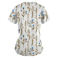 Ljetne ženske košulje Žene cvjetni ispis kratkih rukava V-izrez V-izrez Radna uniforma džepna bluza smeđa xxxxxl