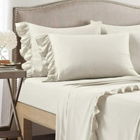 Ruffle Bed list Set Deep Džep - čist bambusov krevet za krevet - Anti Static osjeća se poput svile - Super Comfy, ekstra mekani i luksuzni - Slonovača, CAL kralj Veličina