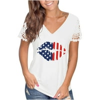 Njoeus Plus veličine za žene T majice za žene kratkih rukava Ženska ljetna V-izrez Dan za neovisnost