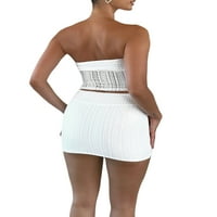 Wassery Women Ljetna mini suknja postavljena od ramena izdubljena cijev TOP bodycon suknja Crochet pletene