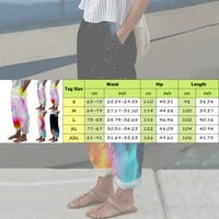 Žene harem hlače Grafički otisci vrećaste ravno noge elastične hlače sa džepovima sa džepovima ljetne hlače vruće ružičaste L