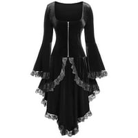 Drokolifer Renesansna haljina za žene Noć vještica Kostim Gothic Vintage bljeskalica haljina za šivanje čipke Viktorijanski kvadratni patentni zatvarač crna 2xl