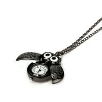 Amousa Vintage Style Retro klizač Owl Privjesak duga ogrlica analogni džepni sat poklon