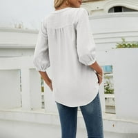 Bluze za žene Modni ženski ljetni novi čvrsti boja labav V-izrez u pulover na srednjem rupu Dame Top White 2XL