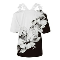 Ženski vrhovi okrugli dekolte casual bluza cvjetne žene modne majice kratkih rukava tamno siva 2xl