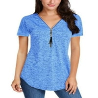 Žene Zip V-izrez Majica kratkih rukava Ljetna casual vrhova Bluza plus veličina