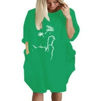 Pfysire Womens Cat Print Majica Haljina Summer Casual Tunic Midi haljine Light Green XL