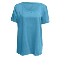 Toyfunny Womens Casual V izrez majica kratki rukav čvrsti bluza Plus veličine