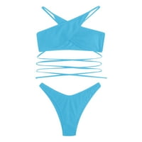 Ženski kupaći kostimi Žene Boja rebra Halter Bikini kupaći kostim Split Push up dva bikinija kupaći