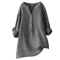 Ljetne esencijalne esemrcloc žene čvrste štand ovratnik majica dugih rukava casual labav bluza dolje dolje tamno sivo xxxxl