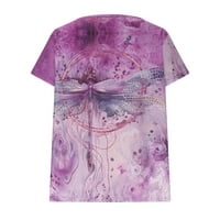 Žene trendi vrhovi Dragonfly Print bluza V izrez Tees Majice kratkih rukava Ljetna tunika Osnovne majice