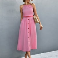 Yubatuo Womens Ljeto Elegantna formalna čvrsta boja Slim omotača sa džepnim haljinama bez rukava maxi haljine za žene Pink XL