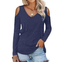 Ženska majica sa punim bojama s dugim rukavima V izrez košulje okrugli vrat Slim Fit pletena bluza za
