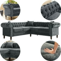 80 Chesterfield sofa, baršunasta tastera s tapeciranim kaučem u obliku slova L jastuci, ručni rum i