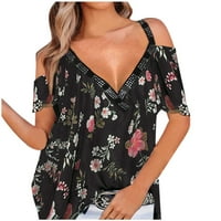 Žene T majice Labavi fit V izrez hladnog ramena kratki rukav cvjetni print labavi gornji ženski majice