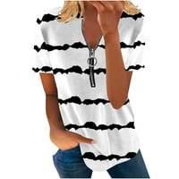 Ženska majica s kratkim rukavima Gradient Stripe Print Zip Crew Neck Tunic Bluze za žene S-2XL