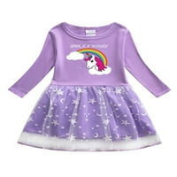 Beiwei Toddler Swing Crew Crw Midi haljine Linija Slatka zabavna haljina Rainbow Ispiši odmor Purple