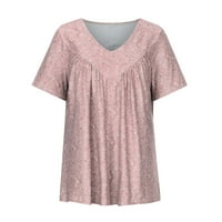 Ženski ljetni modni vrhovi Dressy Elegant Print Top V-izrez kratki ružin ružičasti xxl