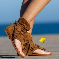Sandale za žene Retro boemijske gladijatorske obrube casual sandale ravne kopče cipele za gležnjače cipele za plažu T-remen Roman sandale za otvorene noge
