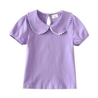 B91XZ djevojke Ljeto majica Mala svježa čipka kratkih rukava rever kratki rukav čvrst boja za više godina veličine 18-mjeseci