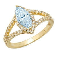 1.2ct markise rezan plavi simulirani dijamant 18k žuti zlatni godišnjički angažman halo prstena veličine 3.5