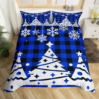 Božićno drvsko pokrivač Xmas Snowflake Posteljina za dječake Djevojke, Crna Plava Buffalo provjerena